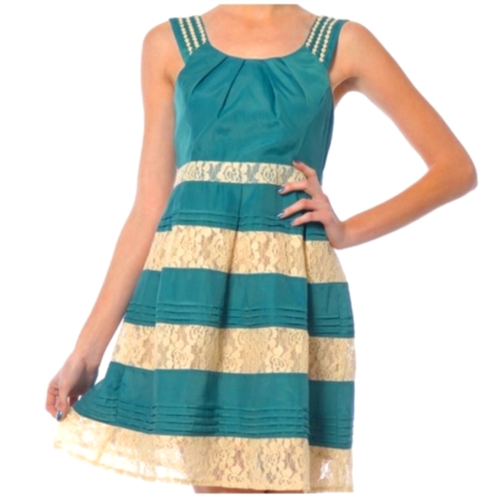 Ryu Teal Stripped Lace Deatail Dress